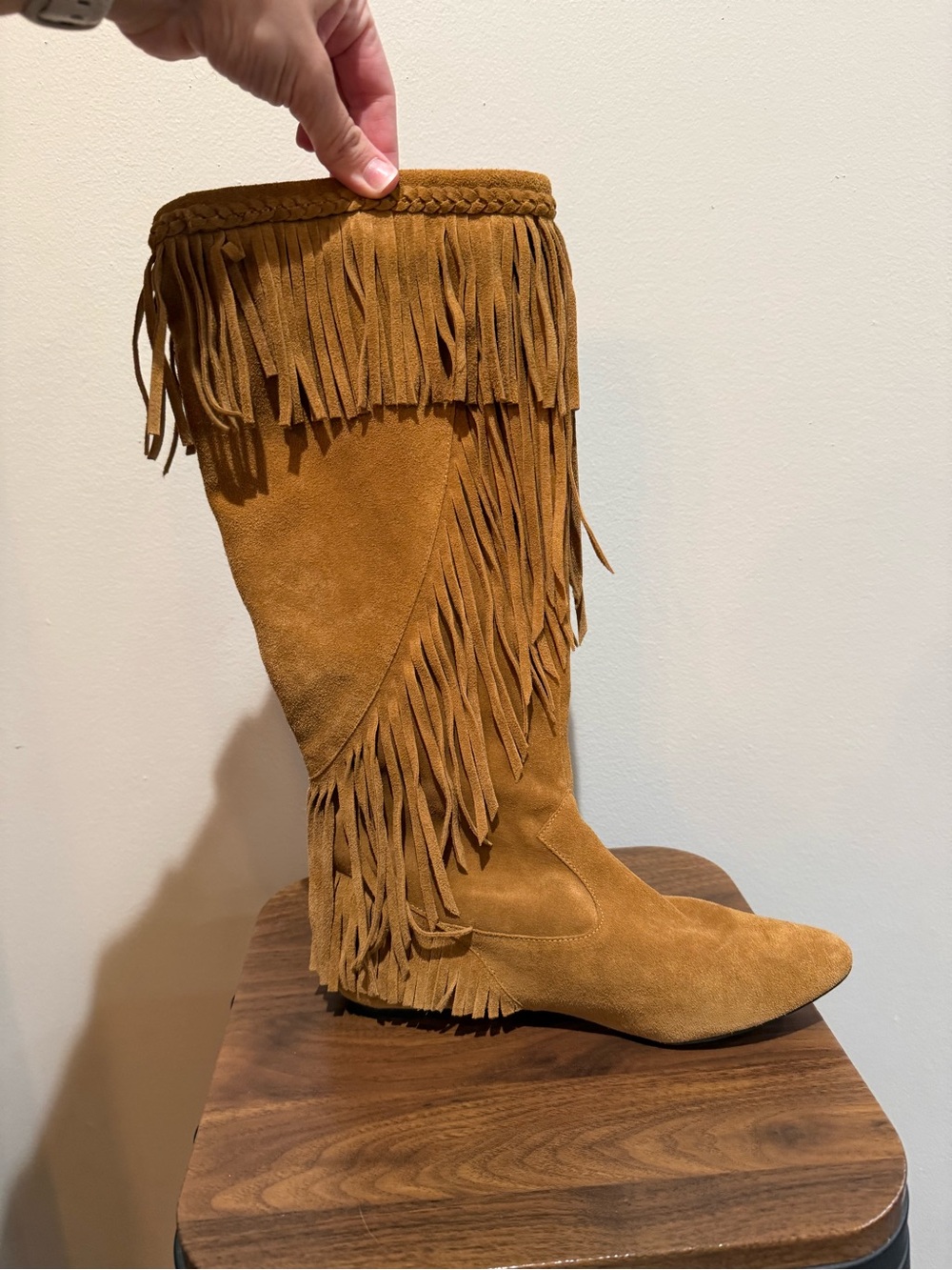 Sam Edelman Utah fringe suede knee-high boots Women’s 8 Western Aztec Camel
